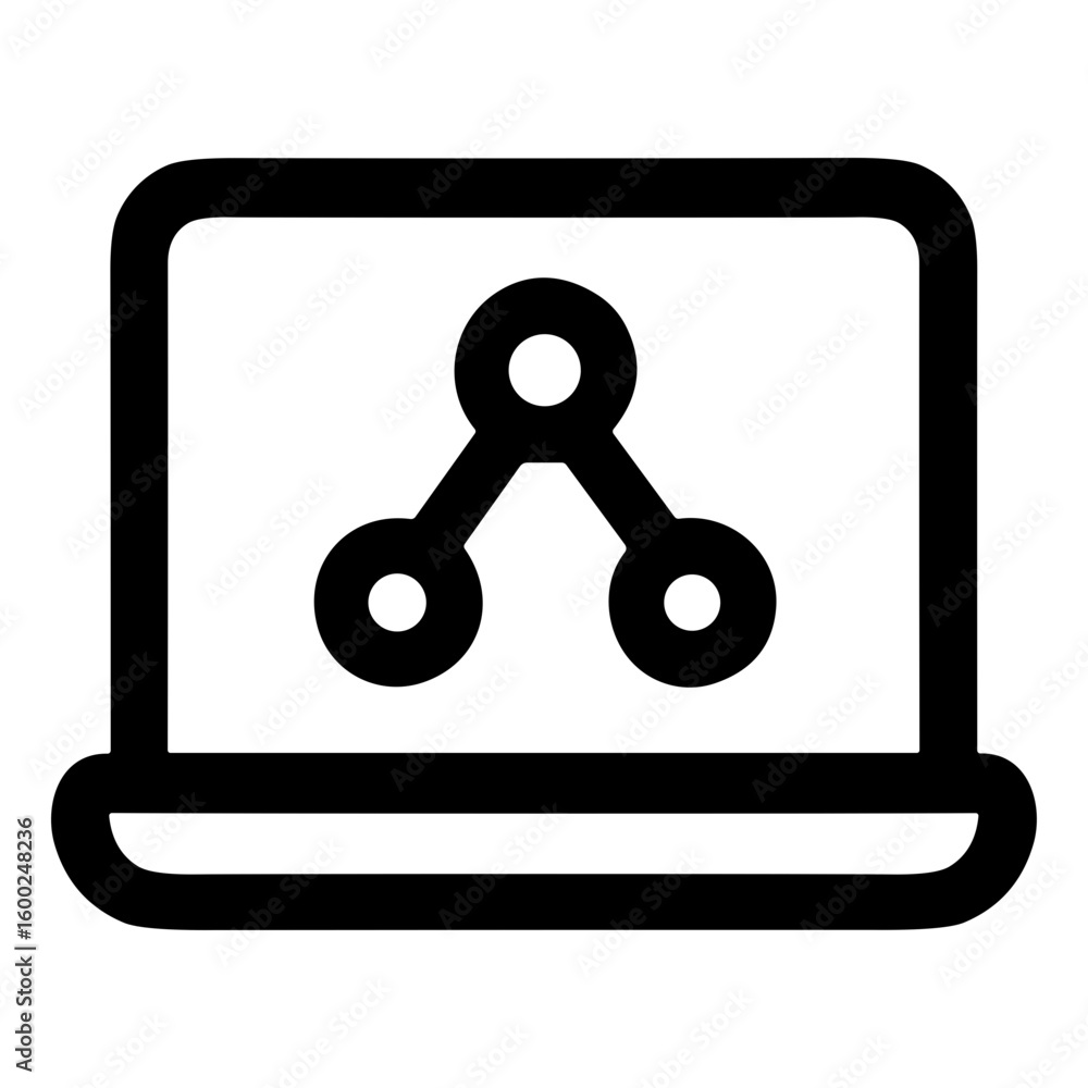 Poster outline simple computer network connection data on laptop icon