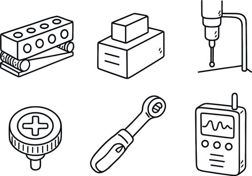 hand drawn cute out doodle style isolated precision sine bar precision reference standard precision CMM probe precision focus knob precision torque wrench precision data logger