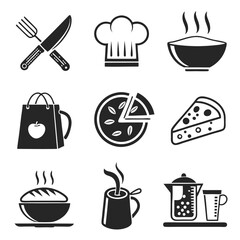Culinary Icon Pack – Chef Hat, Pizza Slice, Bread Loaf, Cherry Pie & Kitchen Symbols