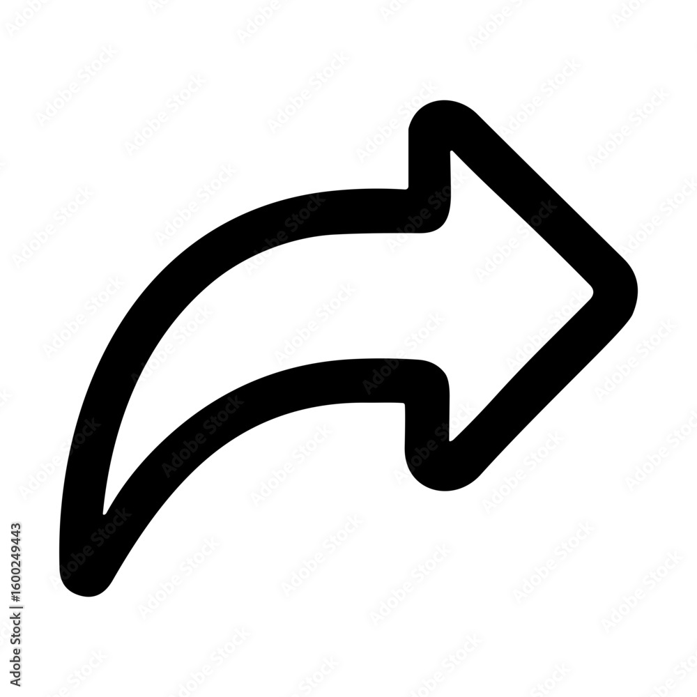 Poster simple outline arrow curve pointing right direction icon shape