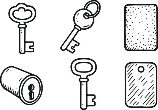 hand drawn cute out doodle style isolated old key skeleton key old key keychain fob old key st patina sample old key lock cylinder old key handle notch old key metal alloy swatch