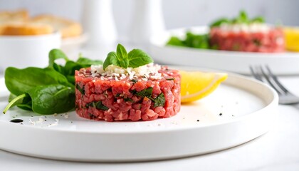 Close-up of a beef tartare dish