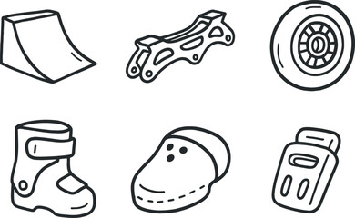 hand drawn cute out doodle style isolated rollerblades ramp module rollerblades frame slider rollerblades speed skate wheels rollerblades cuff support rollerblades toe cap cover