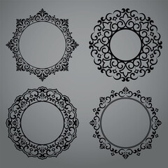 Set of decorative frames Elegant vector element for design in Eastern style, place for text. Floral black and gray borders. Lace illustration for invitations and greeting cards.