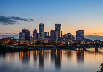 Fototapeta premium Saint Paul, Minnesota Skyline at Sunset – Reflections on the Mississippi River