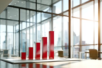 Red bar graph on a table in a modern office