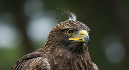 Fototapeta premium Portrait of a majestic eagle with striking yellow eyes and a distinctive crest