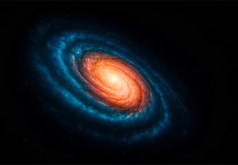 Spiral galaxy swirling in space with glowing stars and cosmic vortex background