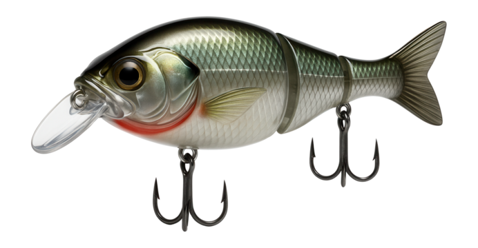 Crankbait with a segmented body and diving lip for bass fishing