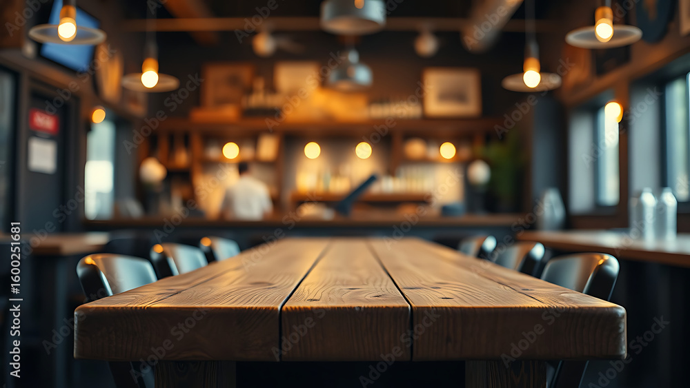 Aufkleber empty wooden table rustic and blurred background of bar or pub for product display high quality phot