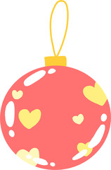 Coral Red Christmas Ornament with Yellow Heart Pattern – Cute Hand Drawn Clipart PNG