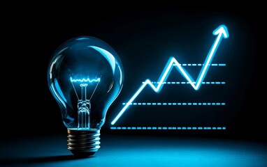 Light bulb illuminating a graph symbolizing financial success.