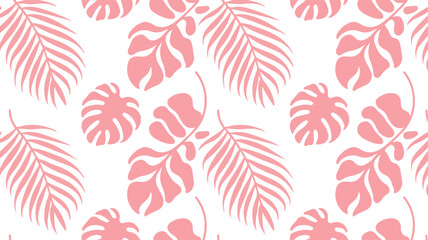 Tropical Leaf Pattern Vector Illustration with Palm and Monstera Leaves