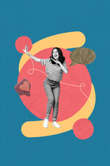 Exclusive artwork banner creative collage of happy girl stand communication icon chatterbox like...