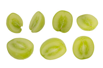 Green Grape Halves Isolated on White Background