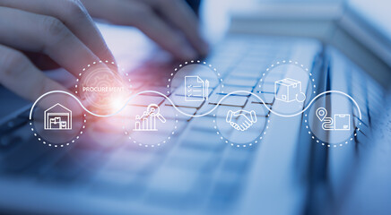 Digital procurement and supply chain management concept. Digital procurement process integrated...