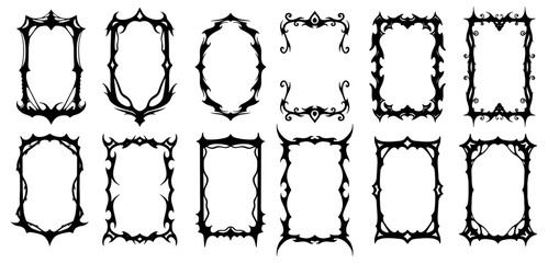 Gothic game frame collection set, vector fantasy medieval border, vintage tribal symmetry mystic design element Vector illustration