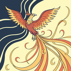 Fototapeta premium Rooster with fiery feathers in tribal vector art design