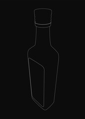 Black and white contour drawing of a bottle, featuring clean lines and simple shapes. The illustration stands out against a dark background, emphasizing its minimalist design.