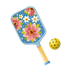 Pickleball flower pattern paddle and yellow ball