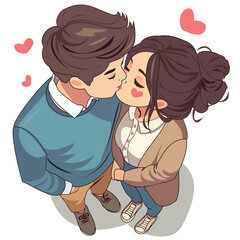 Cute Anime Couple Kissing – Romantic Love Illustration in Pastel Colors