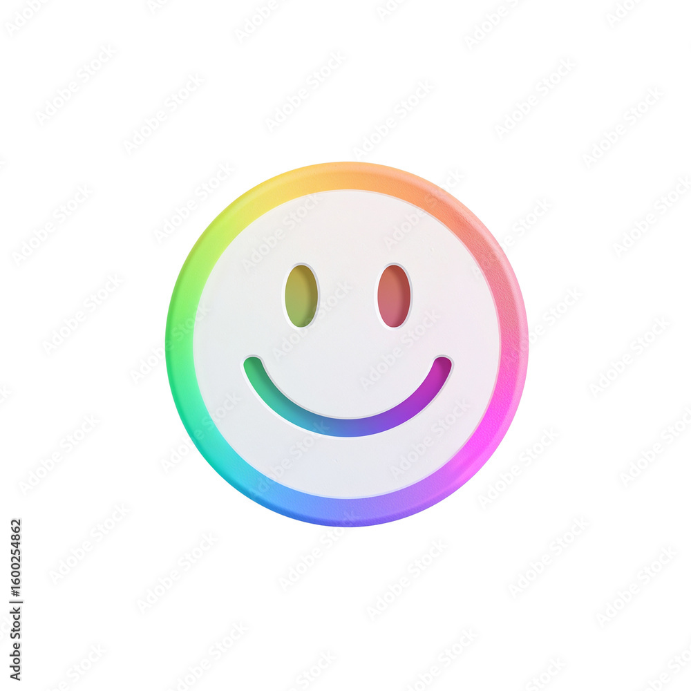 Poster a vibrant 3d render of a smiling emoji with a rainbow colored border isolated on transparent surface