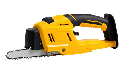 Naklejka premium Compact electric saw with blade guard and handle background isolated on a Transparent background, PNG file.