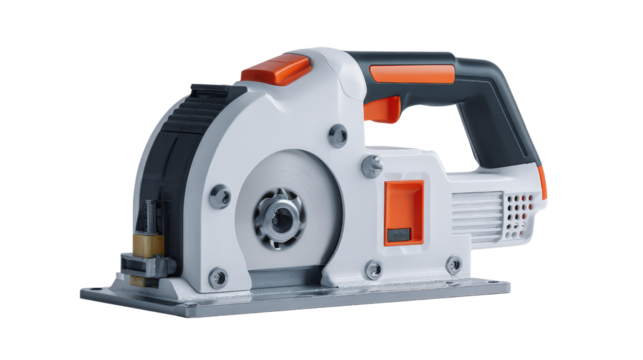 Compact electric saw with dust collection port isolated on a Transparent background, PNG file.