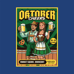 Oktoberfest traditional German festival Cartoon Illustration Poster