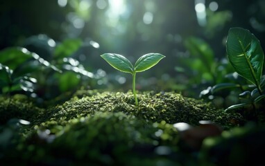 Sprouting plant on a vibrant forest floor 