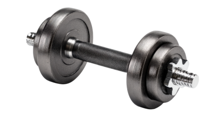Compact home-use dumbbell with matte finish on bright isolated on a Transparent background, PNG file.