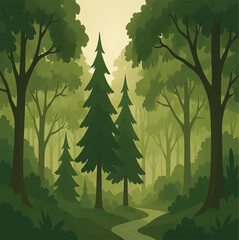 Obraz premium Flat Landscape Illustration with Mountains River and Forest