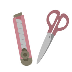 便利なカッターとはさみのイラストセット