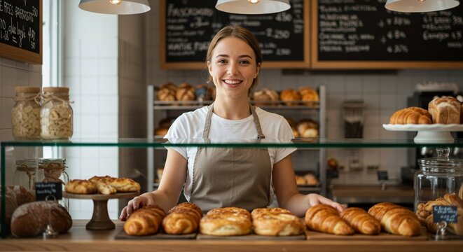 Happy Small Bakery Owner Serving First Customer