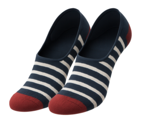 Striped no-show socks with contrasting heel and toe in navy and red