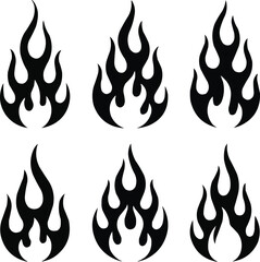 Tribal Fire Flame Icons  Old School Tattoo Silhouette Vector Set