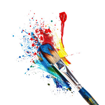 Paintbrush exploding with vibrant colors