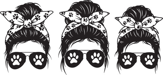 Three messy buns with paw print sunglasses silhouette