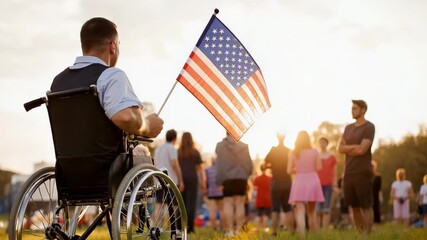 man in front of american flag - Powered by Adobe