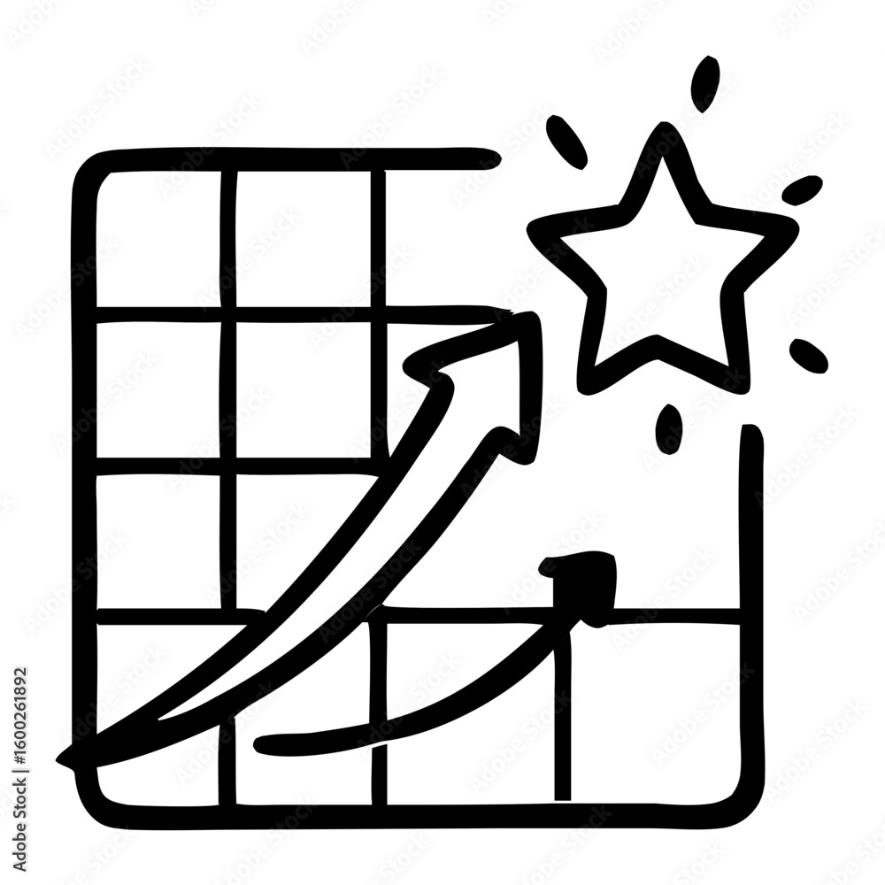 Poster handdrawn outline chart progress arrow success graph icon element