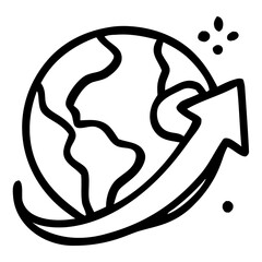 Simple Line Art World Globe with Arrow Symbol Growth Icon