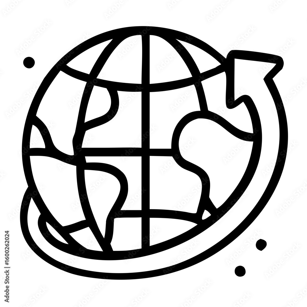 Poster simple line art world globe with arrow rotation icon graphic