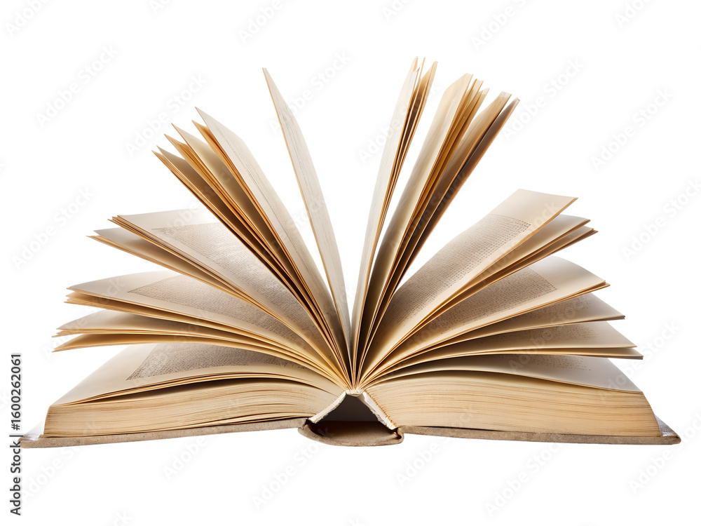 Wall mural an open old book with many pages is displayed against a clean transparent background in a studio set