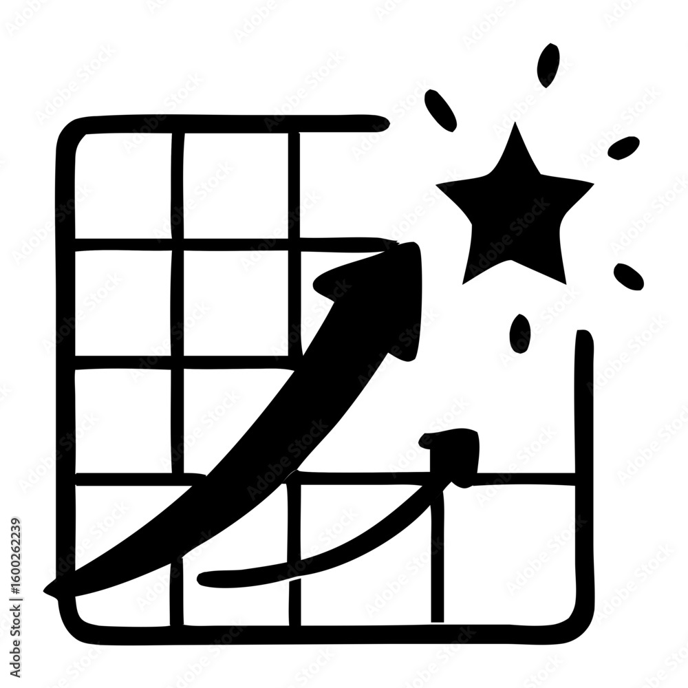 Poster handdrawn outline chart progress arrow success graph icon element