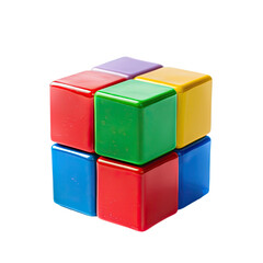 Colorful cube puzzle, six smaller colored cubes forming a larger cube
