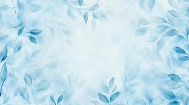 Elegant Blue Watercolor Leaf Background with Soft Botanical Foliage and Center Copy Space Video