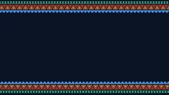 This combines the main visual elements of a colored pencil frame, an ethnic pattern, stripes, and a decorative border. 