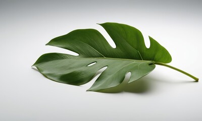 Fototapeta premium Monstera Deliciosa Leaf Isolated on White Background, Tropical Green Leaf