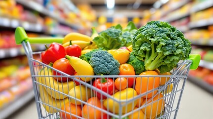 shopping cart full of vegetables