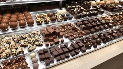 variety of chocolates in a pastry shop